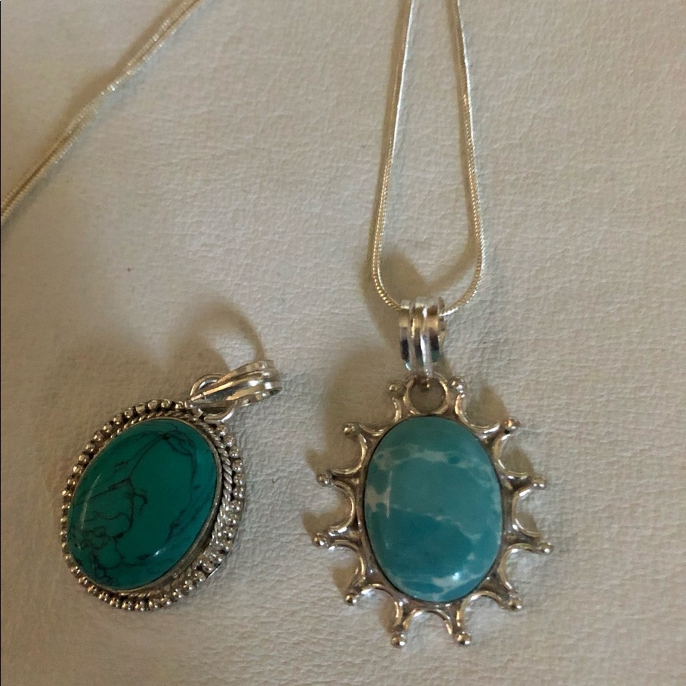 Genuine Turquoise Drop Pendant Necklaces In 925